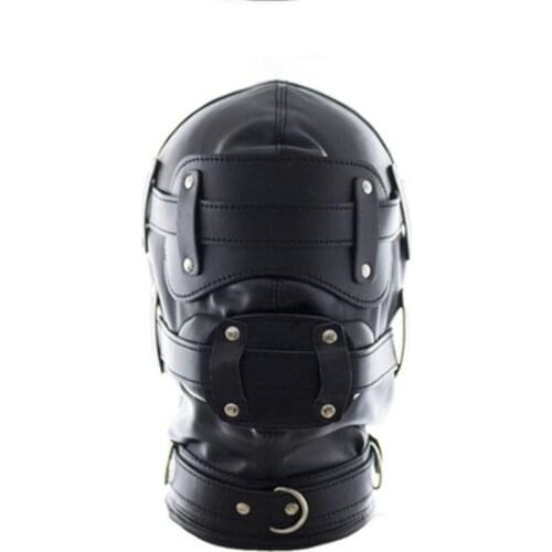 Male Sex Bondage FULL Head Hood Headgear Fetish Mask For Male leather Dirty Bondage Sex Female Bondage Gay latex dog Slave hood