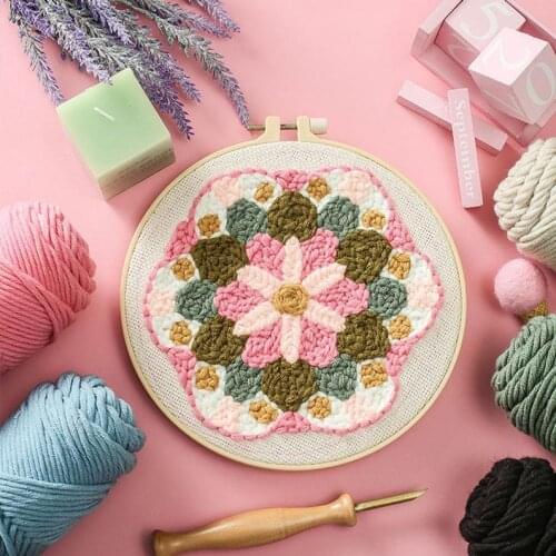 Flower punch needle kits for beginner, unique handmade craft, DIY embroidery kit, punch kit with yarn, rug hook design kit
