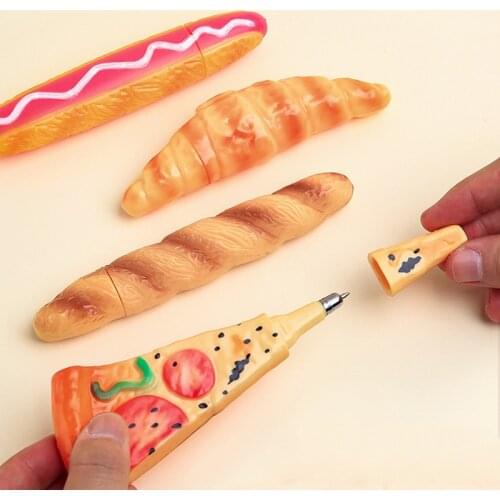 Novelty Bread Ballpoint Pen Magnetic Pizza Croissant Baguette Black Color Ink Roller Ball Pens Fridge Magnet School Gift F745