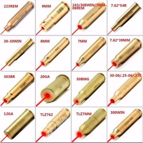 Wholesale 50pcs/lot New Red Dot Laser Brass Boresight CAL Cartridge Bore Sighter For Scope Hunting Mixed order Express Shipment