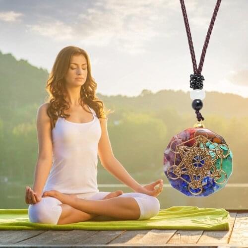 Orgonite Pendant OM Healing Energy Chakra Symbol Necklace for Meditation Yogo Resin Jewelry Handmade Orgone Pendants Protection