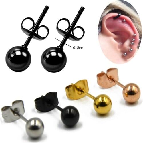 PAIR Stainless Steel Round Ball Punk Ear Tragus Studs Piercing Ear Helix Cartilage Earring Fake Taper with Titanium Anodized