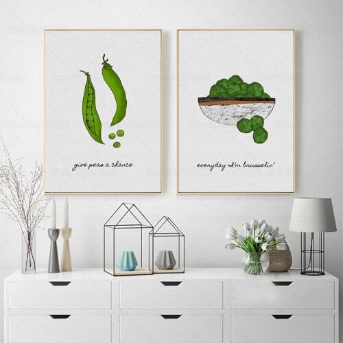 Give Peas A Chance Little Fresh Canvas Painting Cute Peas Green Theme Wall Art Decoration for Living Room