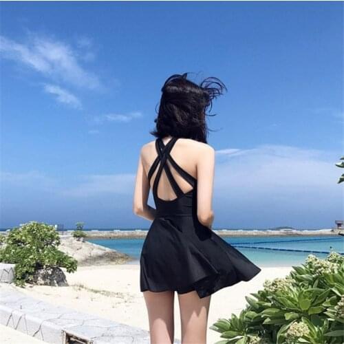 XXXL One Piece Swimsuit Tankini Plus Size Swimwear Women Black Short Dress Summer Beach Halter Backless Bodysuits Monokini