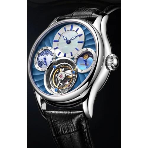 Luxury Real Tourbillon Mechanical Watches Mens 2020 Tourbillon Multiple Time Zone Business Moonphase Watch Men relógio masculino