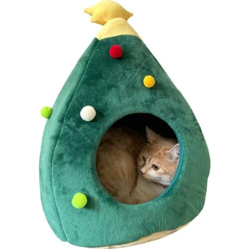 Pet Christmas Bed Dog Cat Nest Warm Christmas Tree Shape Soft Comfortable Pet House Washable Cat Cave Litter Tent Pets Supplies