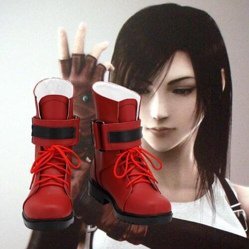 Game Final Fantasy VII Cosplay Tifa Lockhart Costume Boots Only Shoes Flat Sole Red Faux Leather Halloween Adult Custom Girl