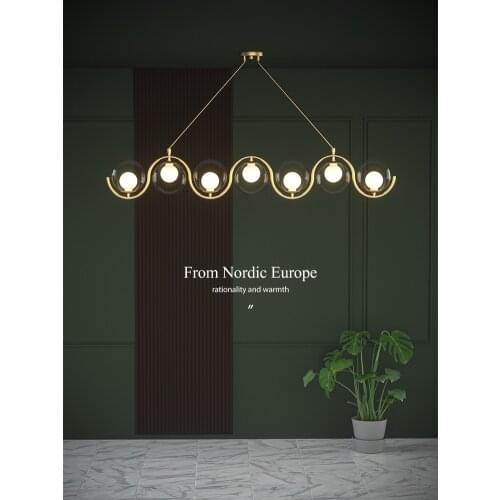 Modern restaurant chandelier 3/5/7 creative simple glass lampshade G9 copper lamp Nordic bar rectangular art chandelier