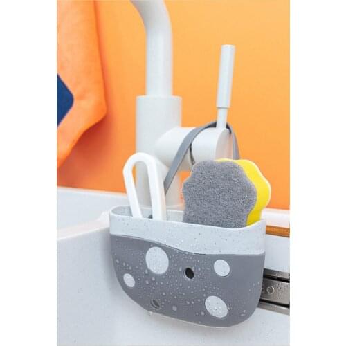 Kitchen Sink Shelf Soap Sponge Drain Rack Silicone Storage Basket Bag Faucet Holder Adjustable Bathroom Holder