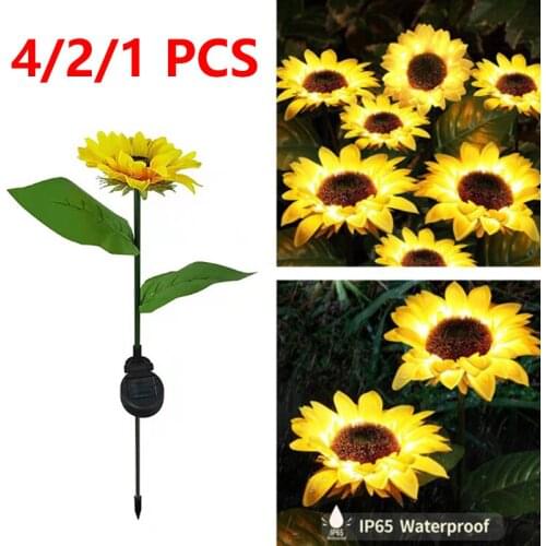 20LEDs Sunflower Solar Lamps Outdoor Garden Landscape Lawn Light Flower Arrangement LED Lighting for Path Backyard Street Decor