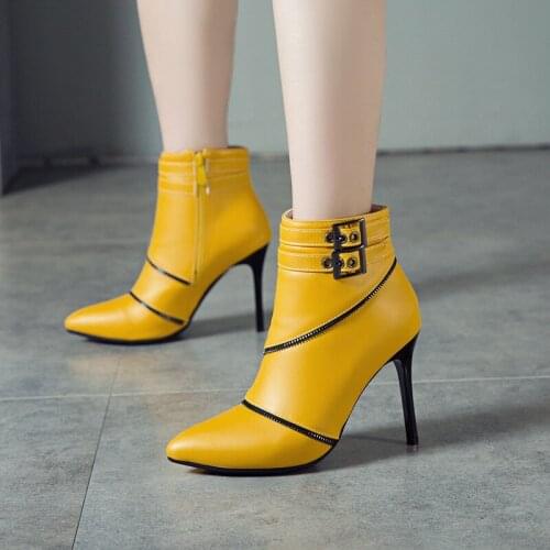 YMECHIC Fashion Sexy Stiletto Womens Shoes Chain Buckle Strap Ankle Boot Wedding Party Ladies Shoes High Heels Boots Plus Size