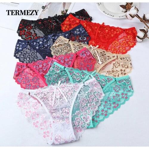 TERMEZY Sexy Lace Panties Women Low-waist Briefs Female Breathable Embroidery Underwear Transparent G String Underpant Lingerie