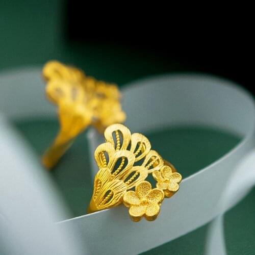 Phoenix Flower Ring Band Female Yellow Gold Filled Classic Women Wedding Jewelry