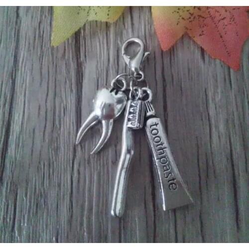 100P Fashion Charm Lobster Clasp Teeth Toothpaste, Toothbrush Pendant Necklace Keychain Jewelry Accessories DIY