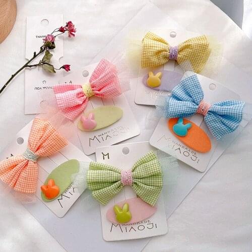 2 pcs/set New Style Bowknot Candy Color Childrens Fabric Clip Duckbill Clip Hairpin Hair Accessories Girl Hair Headdress