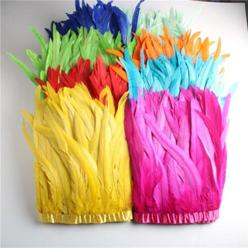 2 Yards 10-12 inch Width Rooster Tail Feather Trim Coque Feather Trimming For Crafts Dress Skirt Costumes Plumes