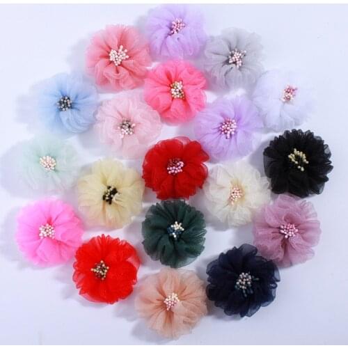 200PCS 5.5CM New Silk Soft Fabric Flower With Stick For Wedding Invitation Artificial Flowers For Dress Cloth Decoration
