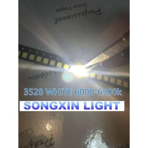 200PCS/LOT 1210 white 3528 SMD LED bright white light-emitting diodes 5000-7000k 6-7lm 2000-2200mcd 2.8-3.6v 3528 Cool white