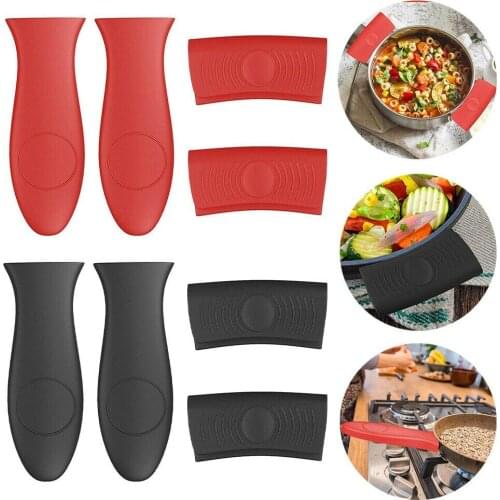 4pcs Silicone Hot Pan Handle Holder Anti-scalding Non-Slip Cast Iron Skillet Grip Cover Pots Home Kitchen for Frying Griddles