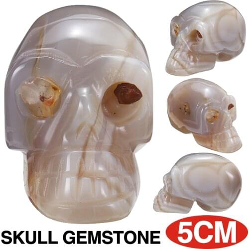 5cm Mini Handmade Carved Natural Jasper Gemstone Skull Quartz Crystal Healing Home Ornaments Color Random