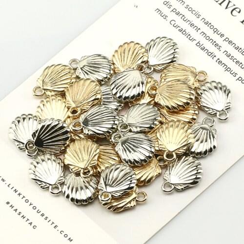 50pcs Gold Silver Color Plastic Scallop Shell Shape Fashion Pendant For Necklace Bracelet Jewelry Making Backpack Art Pendant