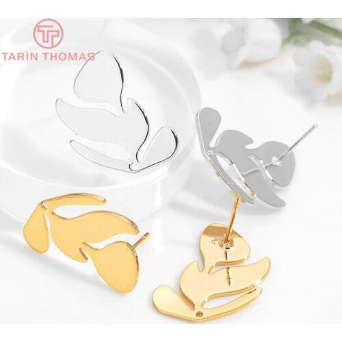6PCS Tree Leaf 21x17MM 24K Gold Color Brass Tree Leaf Leaves Stud Earrings High Quality Diy Accessories Jewelry Findings