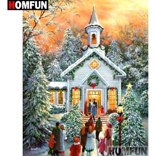HOMFUN Full Square/Round Drill 5D DIY Diamond Painting "House snow scene" Embroidery Cross Stitch 3D Home Decor Gift A11704