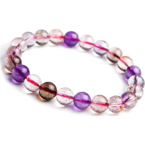 Free Shipping 9mm Natural Melody Stone Super Seven Colorful Transparent Round Clear Stretch Crystal Beads Bracelet