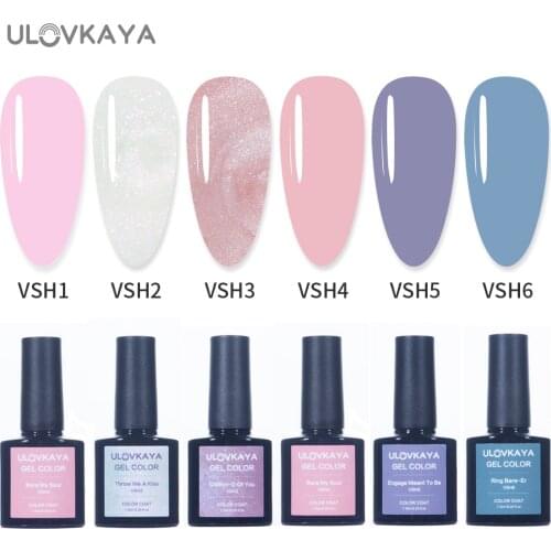 ULOVKAYA UV Gel Nail Polish 7.3ml Shiny White Champagne Pink Color Soak Off Nail Art Gel Polish Gel Varnish With Glitter