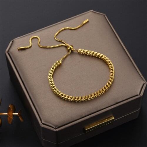 316L Stainless Steel 2021 New Fashion Upscale Jewelry Elegant Gold Color Minimalism Thick Chain Drawstring Bracelet For women