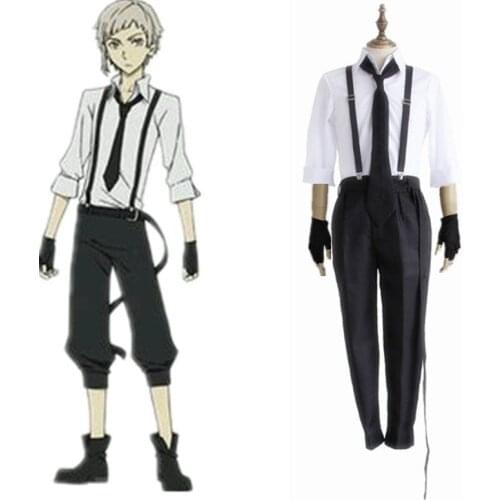 Bungo Stray Dogs Cosplay Nakajima Atsushi Costume Full Set ( Shirt Pants Tie Gloves ) Anime Cosplay Costumes