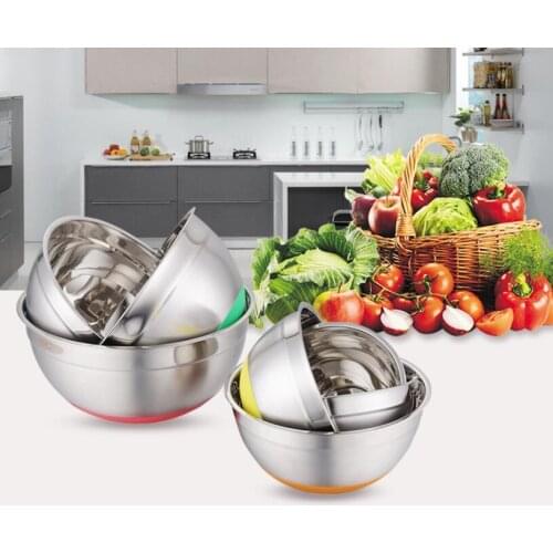 50pc Mixing Bowl Stainless steel Basin Round Silicone Basin w/Cover Kitchen Home Thickening Deepening Salad oil Baking Egg Bowl