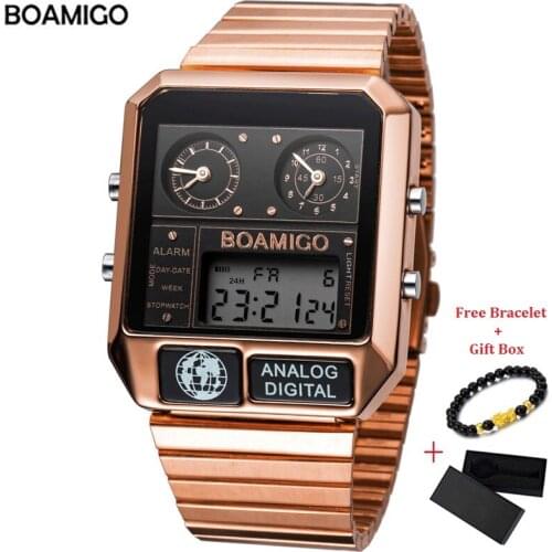 Top brand luxury men watches man fashion digital analog BOAMIGO LED watches square quartz mens wristwatches relogio masculino