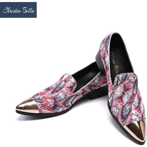 Christia Bella Mens Fashion Colorful Design Loafers Shoes Men Genuine Leather Nightclub Party Shoes Christmas Gifts Mens Flats