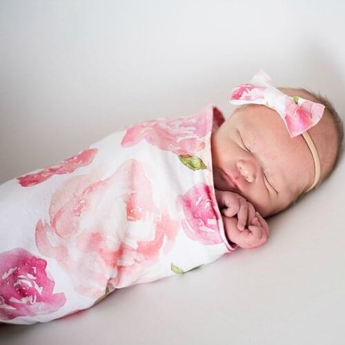 Stretch Baby Sleeping Bag Bowknot Hair Tie Two-piece Anti-kick Cocoon Baby Floral Sleeping Bag Hair Tie Set