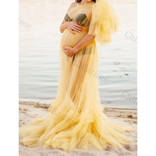 Elegant Bridal Tulle Maternity Dresses Robes for Photography Sheer Robe Puffy Sleeve Fluffy Tulle Maternity Dressing Gowns