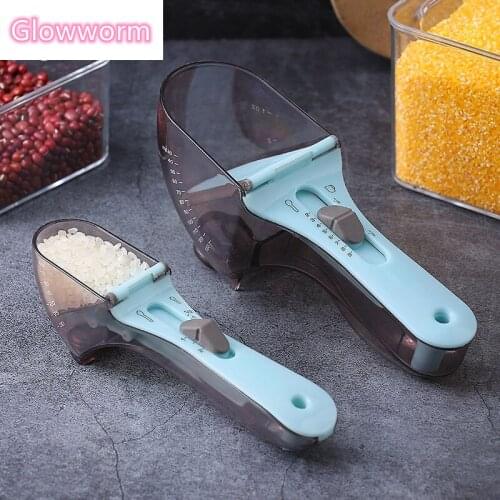 Glowworm 2 Pcs/Set Adjustable Measuring Spoons With Scale Plastic Measuring Scoops Cups For Baking Accessories Measuring Tools