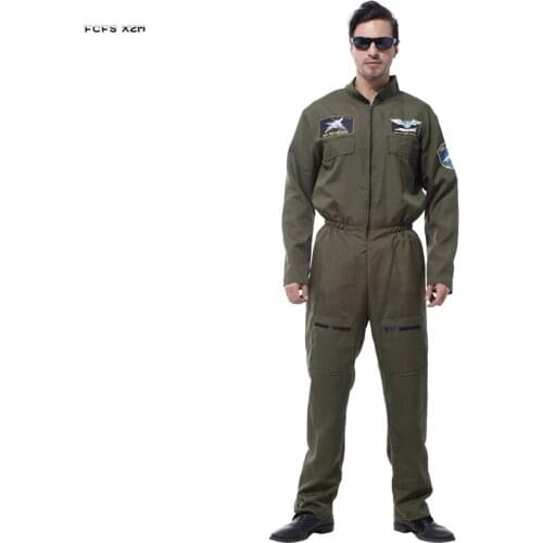 Olive Color Men Halloween Pilot Uniform Costume Adult Policeman Special forces Cosplay Carnival Purim Masquerade Bar Party dress