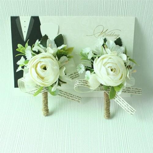 Lovegrace Wedding Men Boutonnieres and Wrist Corsages Green Plant Hand Flowers Brides Wrist Flower Blue Bridal Bouquet Accessory