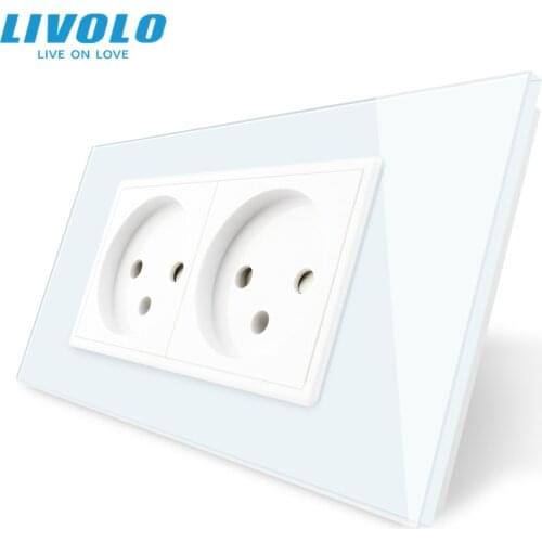 Original LIVOLO Double Israel Power Socket, 16A Tempered White/Black Glass Panel, AC 100~250V,Siamesed Design,Wall Socketl