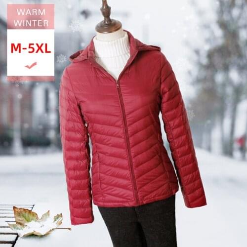 New Women White Duck Dwon Jacket Female Ultra Light Slim Thin Down Coat With Hood Detachable Windproof Casual Soft Coat Big Size