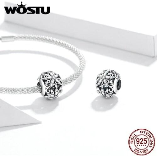 WOSTU Authentic 925 Sterling Silver Carved Snowflakes Pendant Charm for Original Silver Bracelet Necklace Jewelry DXC1651