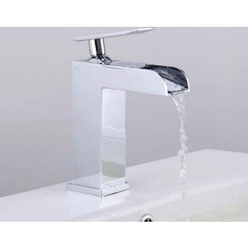 Polished Basin sink waterfall Tap, single lever single hole Deck Mounted basin waterfall Faucet. Mixer BF021