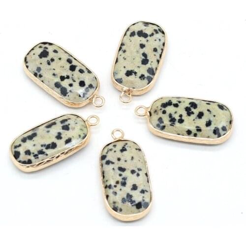 Rectangular Pendant AAA Natural Semi-preciou Damation Jasper Stones Gilt Edge Faceted Charms for Jewelry Making DIY Necklace 1PC