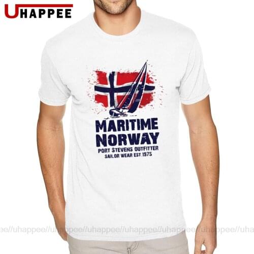 White Viking Maritime Sailings Boat Norway Flag Tees Shirt for Men Custom Print Short Sleeved Heavy Cotton Crew Neck Shirts