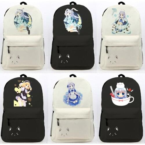 Anime Gochuumon wa Usagi Desu ka Schoolbag unisex nylon casual Teenager Backpacks Cartoon bags