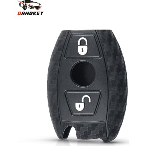 Dandkey Carbon Fiber Silicone Key Case For Mercedes Benz CLS CLA GL R SLK AMG A B C S Class 2/3 Buttons Fob Car Protected Cover