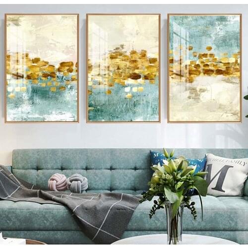 Nordic Abstract Golden Oil Painting Colorful Scandinavian Wall Art Canvas Poster Picture Cuadros For Living Room Home Decor