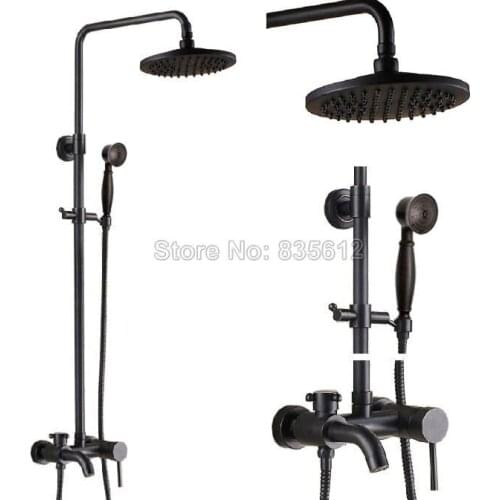 Oil Rubbed Bronze 8" Rain Shower Faucet Bathtub Mixer Tap Shower Column Set With Hand Sprayer Brs341