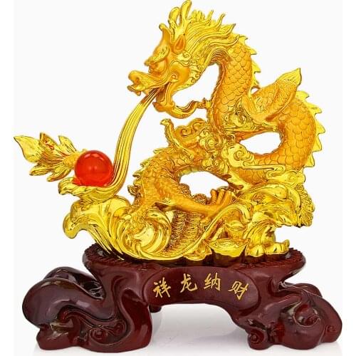 Asia HOME shop company Bring wealth money ZHAO CAI GOOD LUCK Royal Dragon FENG SHUI Statue Home store Company mascot talisman